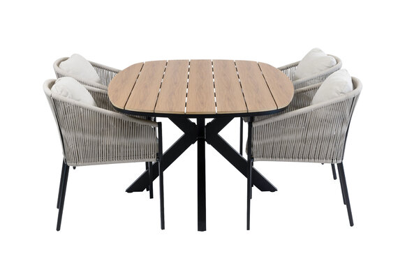 5-delige tuinset | 4 Elvira tuinstoelen (Black) | Tuintafel Cadiz 180x115cm (Black)
