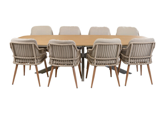 9-delige tuinset | 8 Isabel tuinstoelen (Sand/Wood) | Tuintafel Cadiz 280x115cm