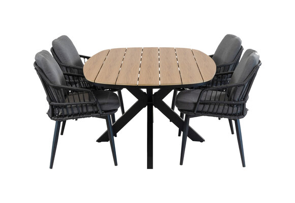 5-delige tuinset | 4 Isabel tuinstoelen (Black) | Tuintafel Cadiz 180x115cm (Black)