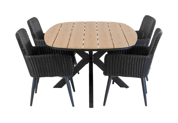5-delige tuinset | 4 Pisa tuinstoelen (Black) | Tuintafel Cadiz 180x115cm (Black)