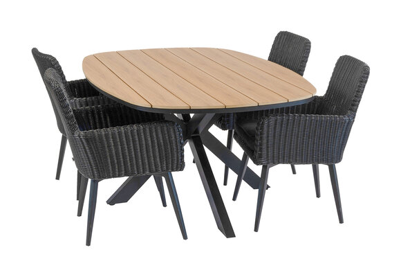 5-delige tuinset | 4 Pisa tuinstoelen (Black) | Tuintafel Cadiz 180x115cm (Black)