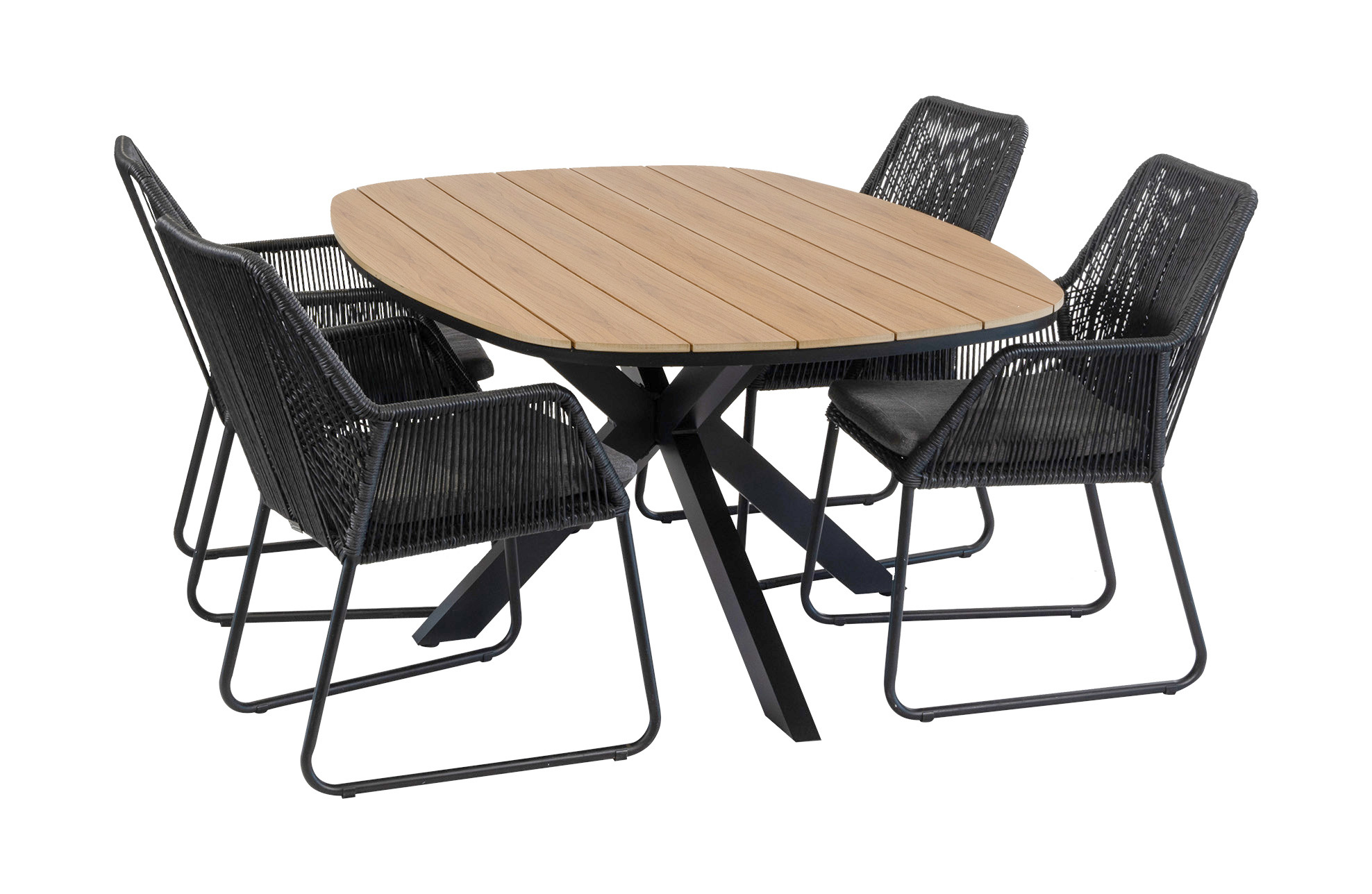 Normin 5-delige tuinset | 4 Mona tuinstoelen (Black) | Tuintafel Cadiz  180x115cm (Black)