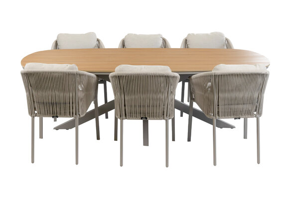 7-delige tuinset | 6 Elvira tuinstoelen (Camel) | Tuintafel Cadiz 240x115cm (Camel)