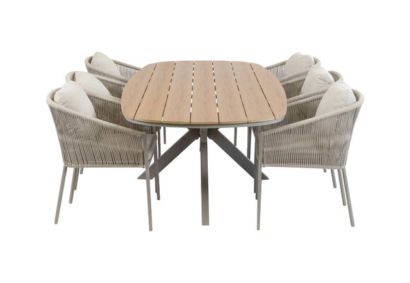 7-delige tuinset | 6 Elvira tuinstoelen (Camel) | Tuintafel Cadiz 240x115cm (Camel)