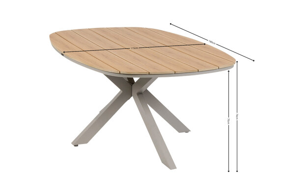 5-delige tuinset | 4 Isabel tuinstoelen (Sand/Wood) | Tuintafel Cadiz 180x115cm (Camel)