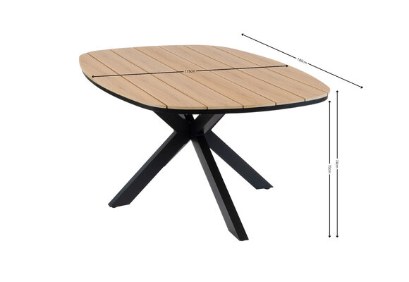 5-delige tuinset | 4 Pisa tuinstoelen (Black) | Tuintafel Cadiz 180x115cm (Black)