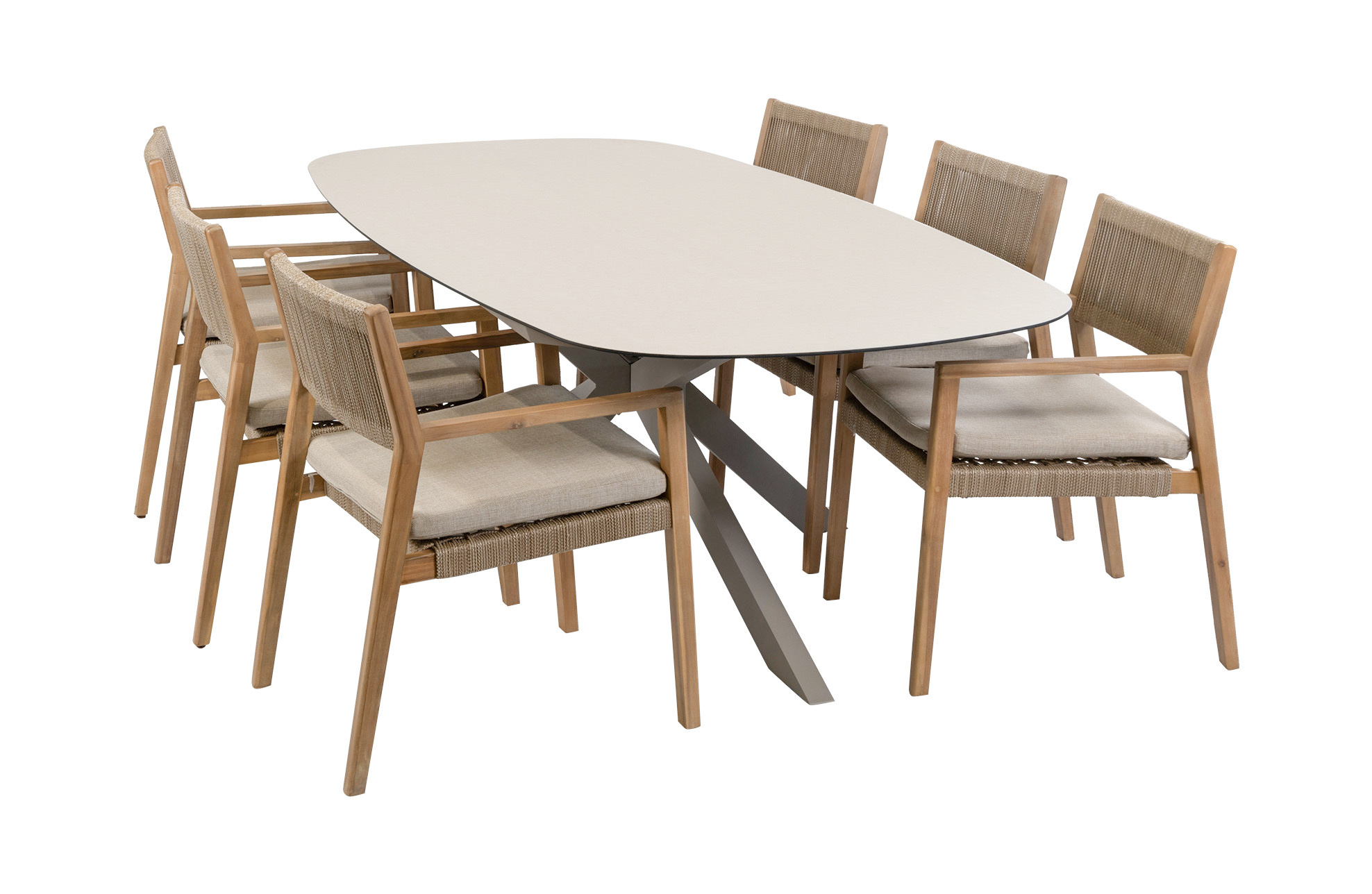 Normin 7-delige tuinset | 6 Felline tuinstoelen (Acaciahout) | Tuintafel Malaga 240x115cm (Camel)