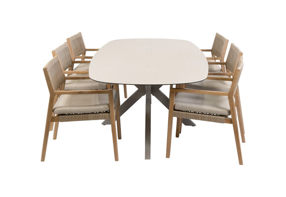 7-delige tuinset | 6 Felline tuinstoelen (Acaciahout) | Tuintafel Malaga 240x115cm (Camel)