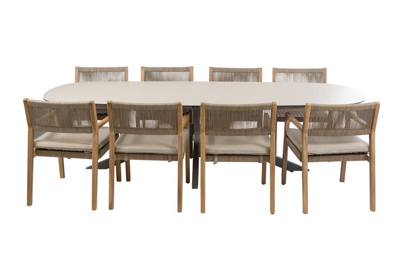9-delige tuinset | 8 Felline tuinstoelen (Acaciahout) | Tuintafel Malaga 280x115cm (Camel)