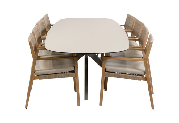 9-delige tuinset | 8 Felline tuinstoelen (Acaciahout) | Tuintafel Malaga 280x115cm (Camel)