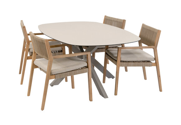 5-delige tuinset | 4 Felline tuinstoelen (Acaciahout) | Tuintafel Malaga 180x115cm (Camel)