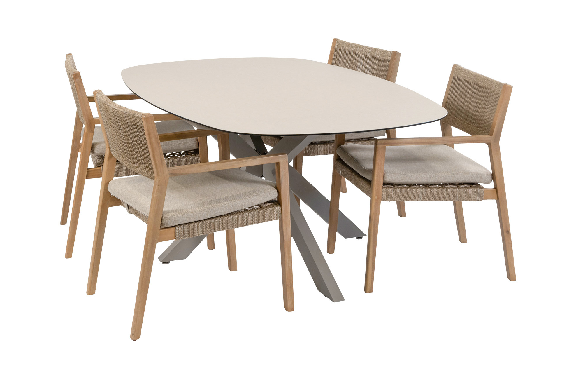 Normin 5-delige tuinset | 4 Felline tuinstoelen (Acaciahout) | Tuintafel Malaga 180x115cm (Camel)