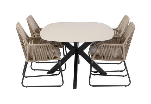 5-delige tuinset | 4 Mona tuinstoelen (Sand) | Tuintafel Malaga 180x115cm (Black)