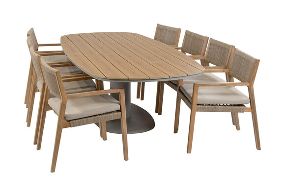 9-delige tuinset | 8 Felline tuinstoelen (Acaciahout) | Tuintafel Tower 260cm (Camel)