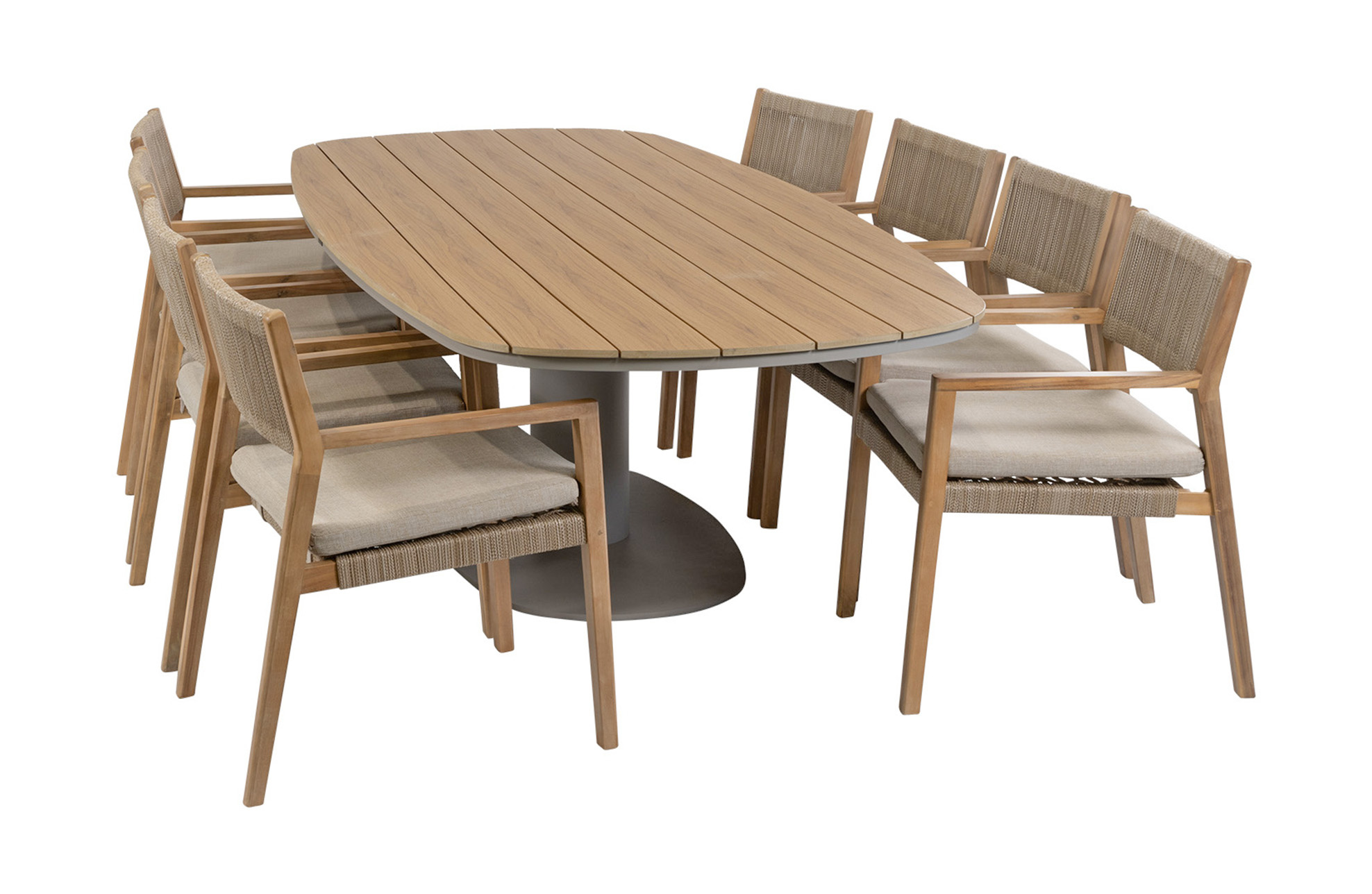 Normin 9-delige tuinset | 8 Felline tuinstoelen (Acaciahout) | Tuintafel Tower 260cm (Camel)