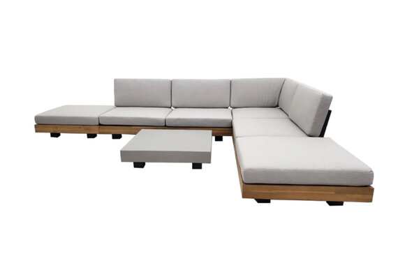 Hoek Loungeset Los Angeles | 7-delig | Stone Grey | Acacia | Eurofar