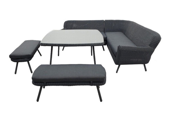 Hoek Dining Set Jonah | 5-delig | Dark Grey | Wicker | Eurofar