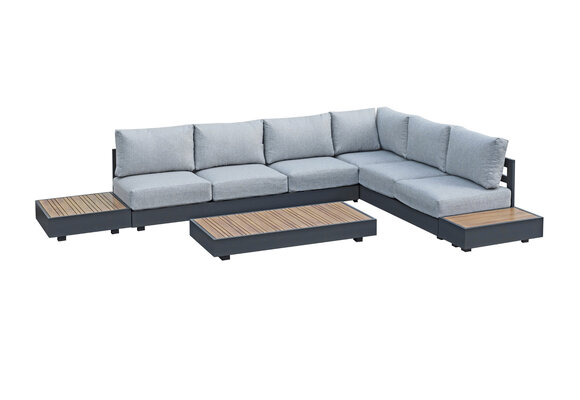 Hoek Loungeset Fosega | 5-delig | Matt Black / Stone Grey | Aluminium