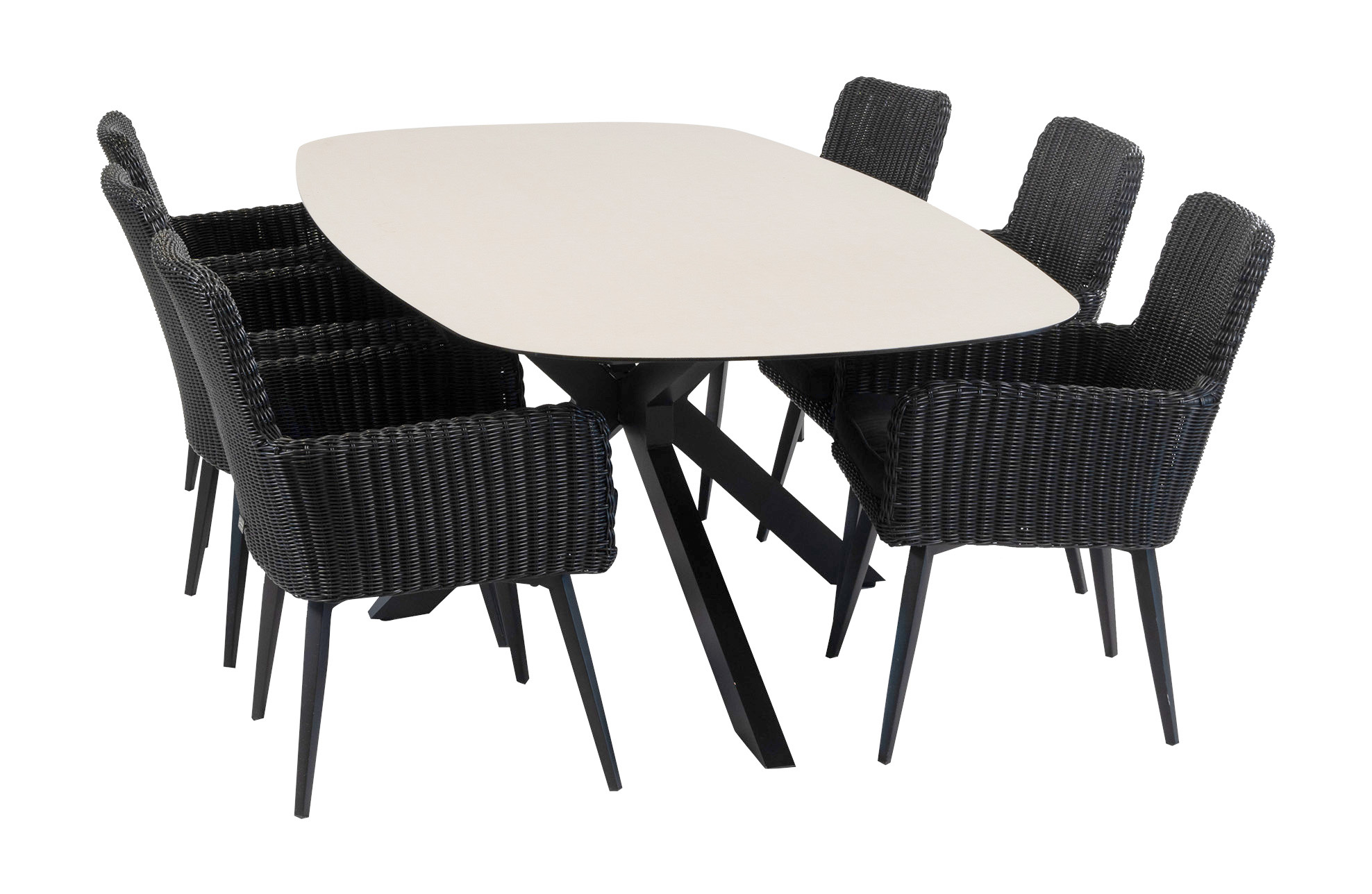 Normin 7-delige tuinset | 6 Pisa tuinstoelen (Black) | Tuintafel Malaga 240x115cm (Black)