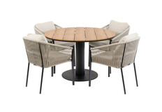 5-delige ronde tuinset | 4 Elvira tuinstoelen | ø120cm Tower tuintafel