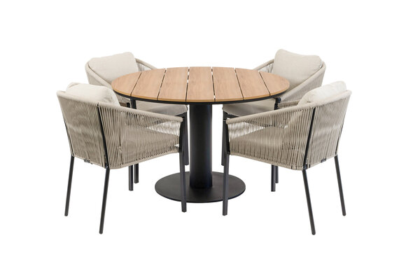5-delige ronde tuinset | 4 Elvira tuinstoelen (Black) | ø120cm Tower tuintafel (Black)
