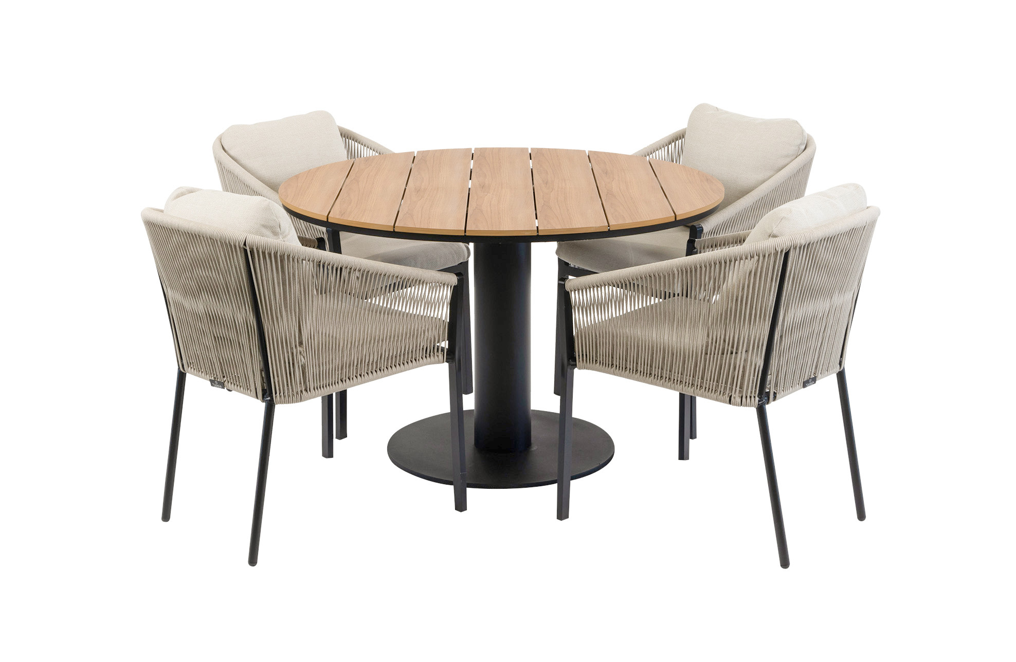 Normin 5-delige ronde tuinset | 4 Elvira tuinstoelen (Black) | ø120cm Tower tuintafel (Black)