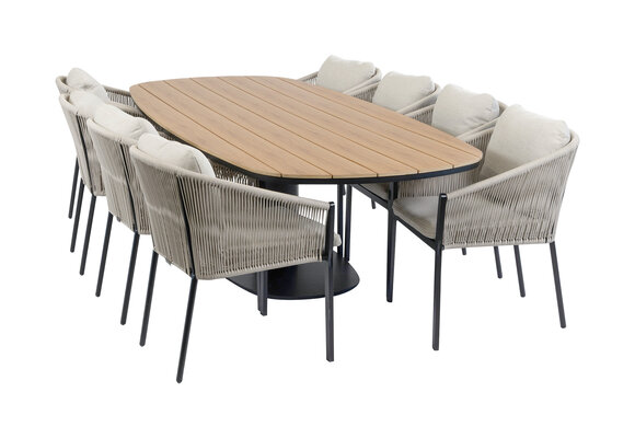 9-delige tuinset | 8 Elvira tuinstoelen (Black) | 260cm Tower tuintafel (Black)
