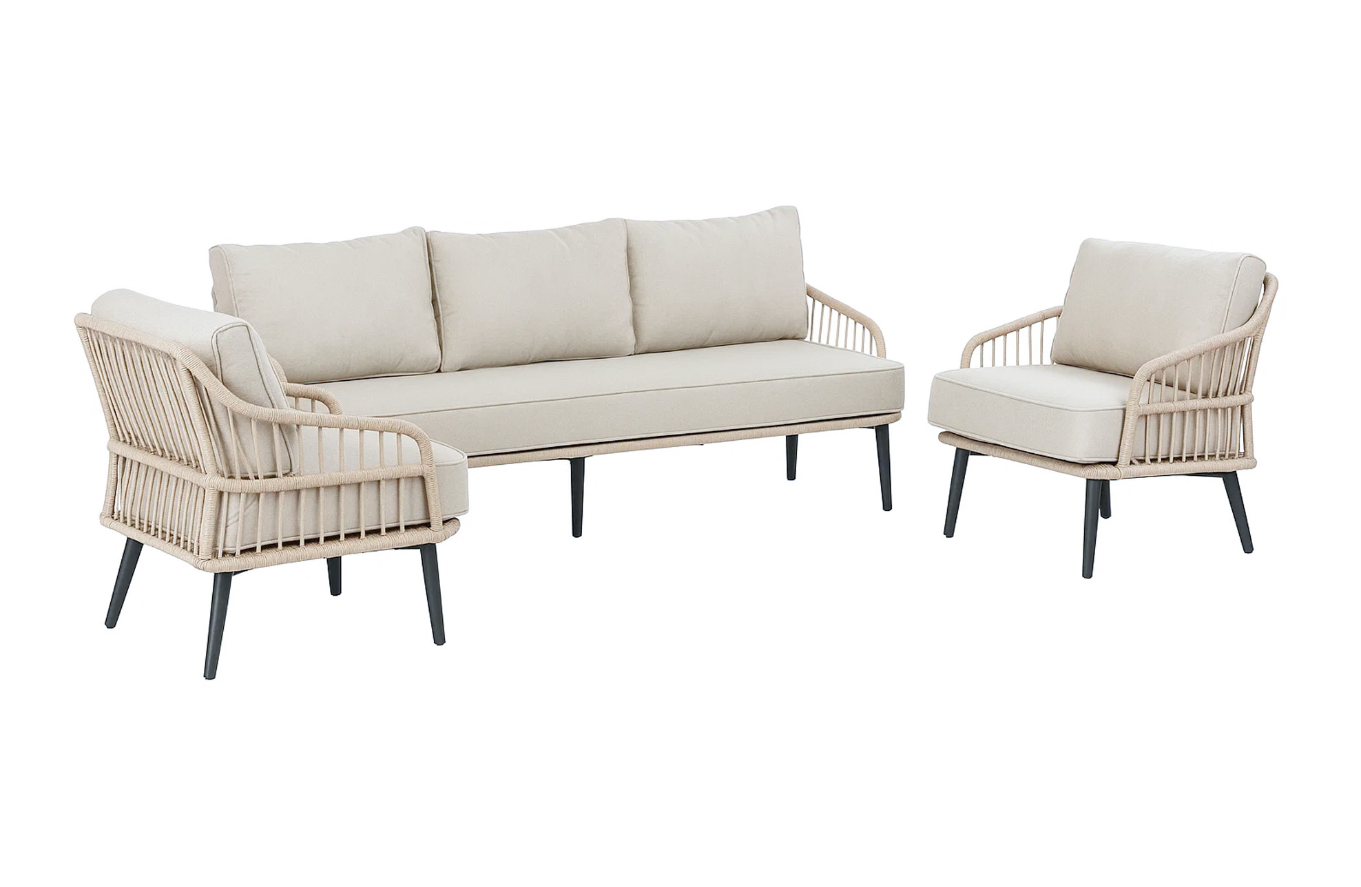 Normin Isabel Loungeset | 3-persoons Loungebank + 2 Loungestoelen | Sand | Rope