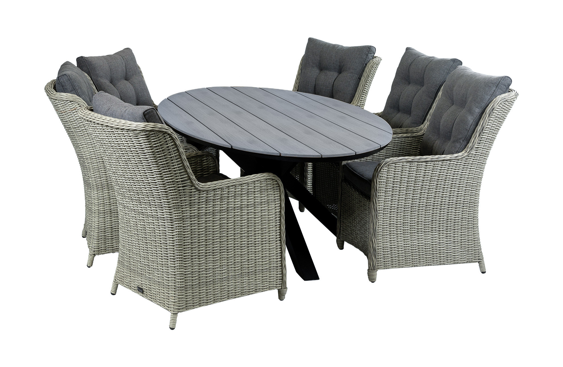 4 Seizoenen Tuinmeubelen 7-delige tuinset | 6 Dublin tuinstoelen (MG) | 220cm ovale Cyprus tuintafel (Grey)