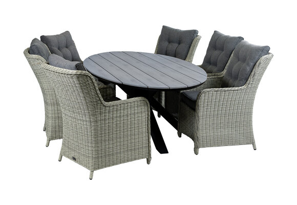 7-delige tuinset | 6 Dublin tuinstoelen (MG) | 220cm ovale Cyprus tuintafel (Grey)