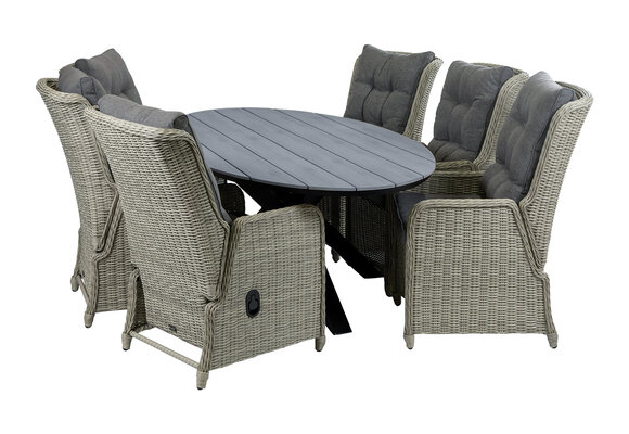 7-delige tuinset | 6 Dublin verstelbare stoelen (MG) | 220cm ovale Cyprus tuintafel (Grey)
