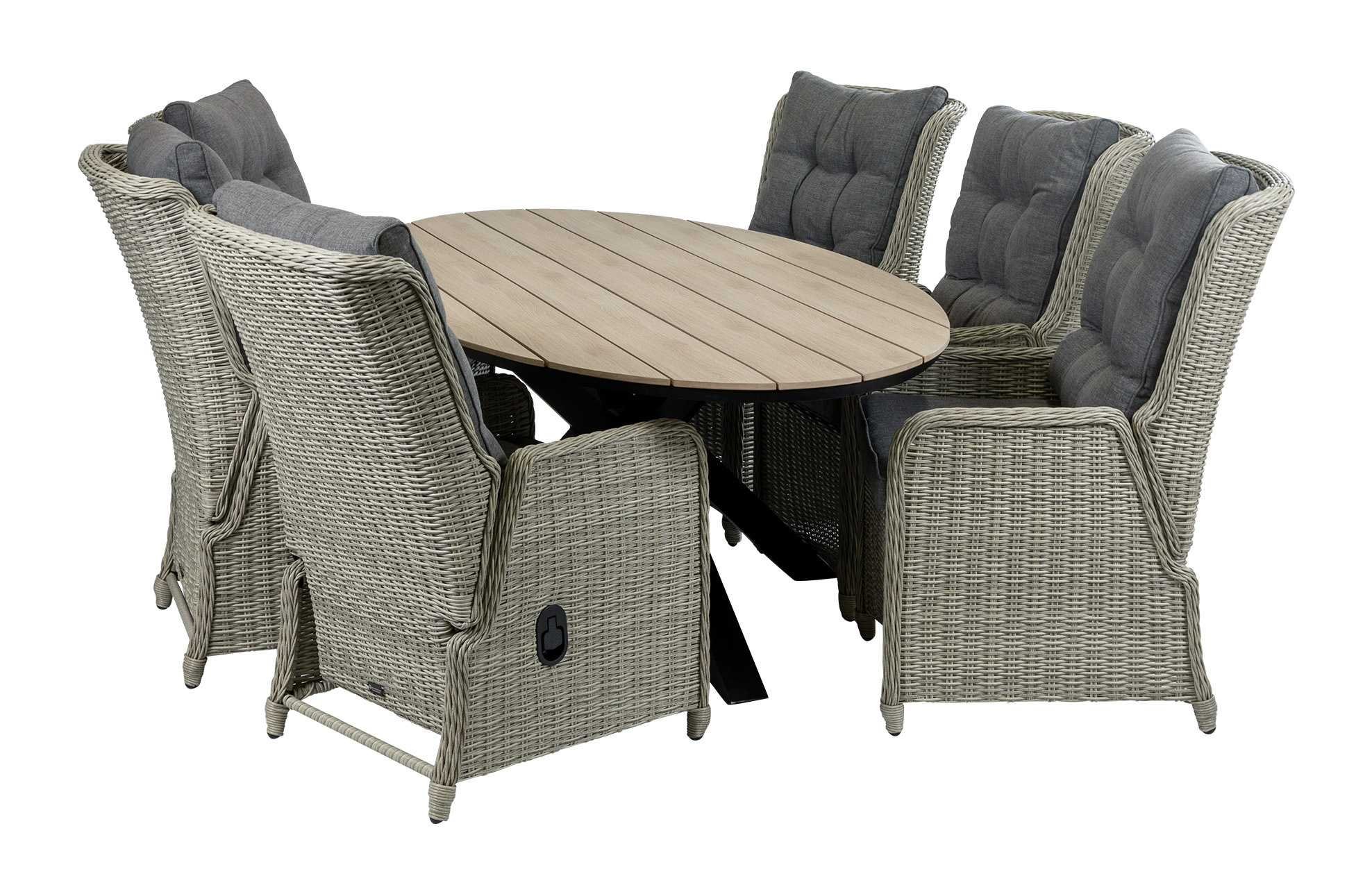 4 Seizoenen Tuinmeubelen 7-delige tuinset | 6 Dublin verstelbare stoelen (MG) | 220cm ovale Cyprus tuintafel (Wood)