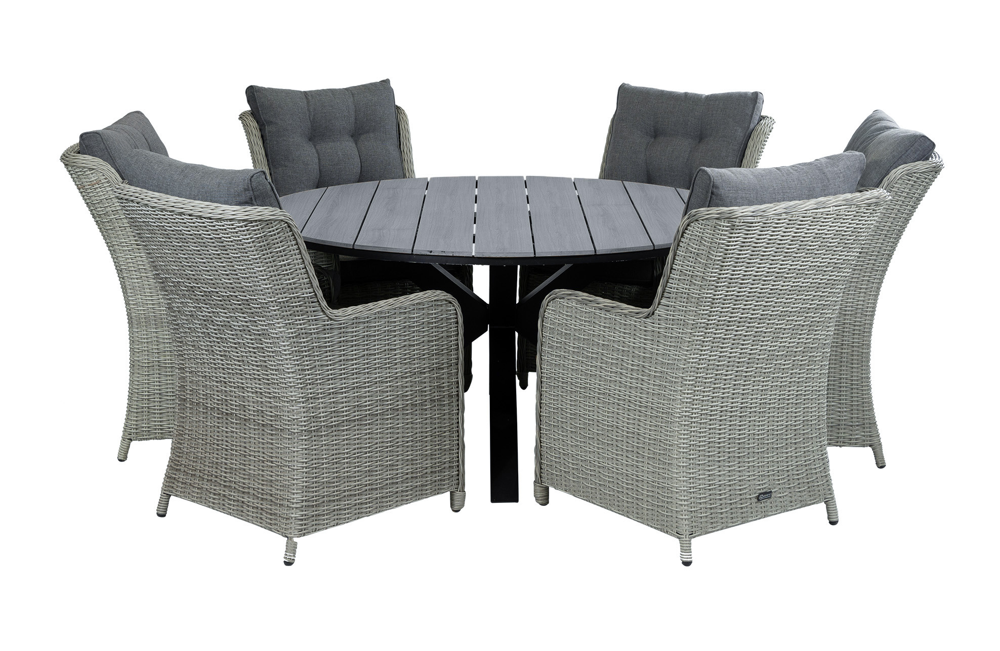 4 Seizoenen Tuinmeubelen 7-delige ronde tuinset | 6 Dublin tuinstoelen (MG) | ⌀150cm Cyprus tuintafel (Grey)
