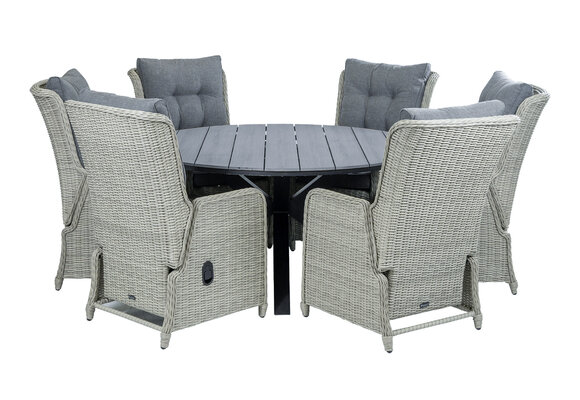 7-delige ronde tuinset | 6 Dublin verstelbare stoelen (MG) | ⌀150cm Cyprus tuintafel (Grey)