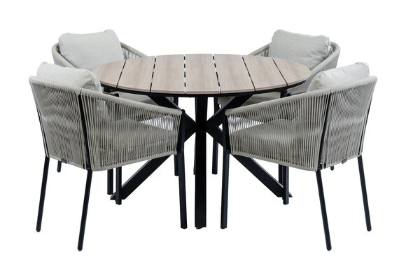 5-delige ronde tuinset | 4 Elvira tuinstoelen (Black) | Tuintafel Cyprus ø120cm (Wood)