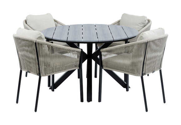 5-Delige ronde tuinset | 4 Elvira tuinstoelen (Black) | Tuintafel Cyprus ø120cm (Grey)