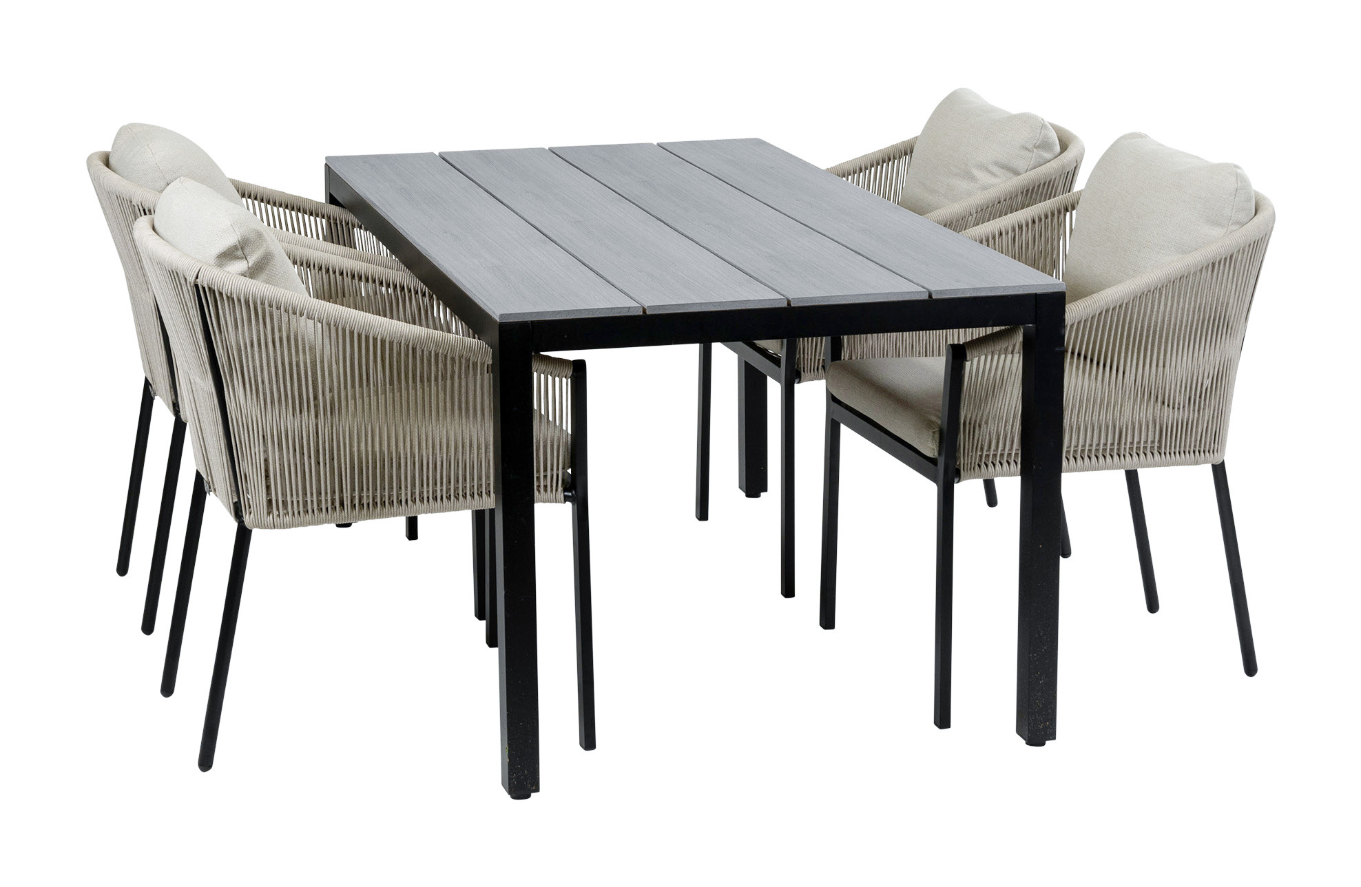 Normin 5-Delige tuinset | 4 Elvira tuinstoelen (Black) | Tuintafel Cyprus 160x90cm (Grey)