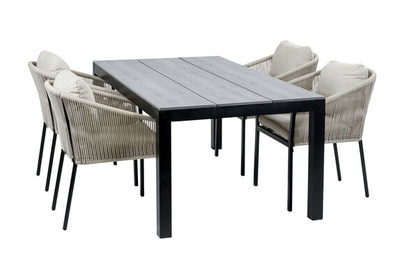 5-Delige tuinset | 4 Elvira tuinstoelen (Black) | Tuintafel Cyprus 180x100cm (Grey)