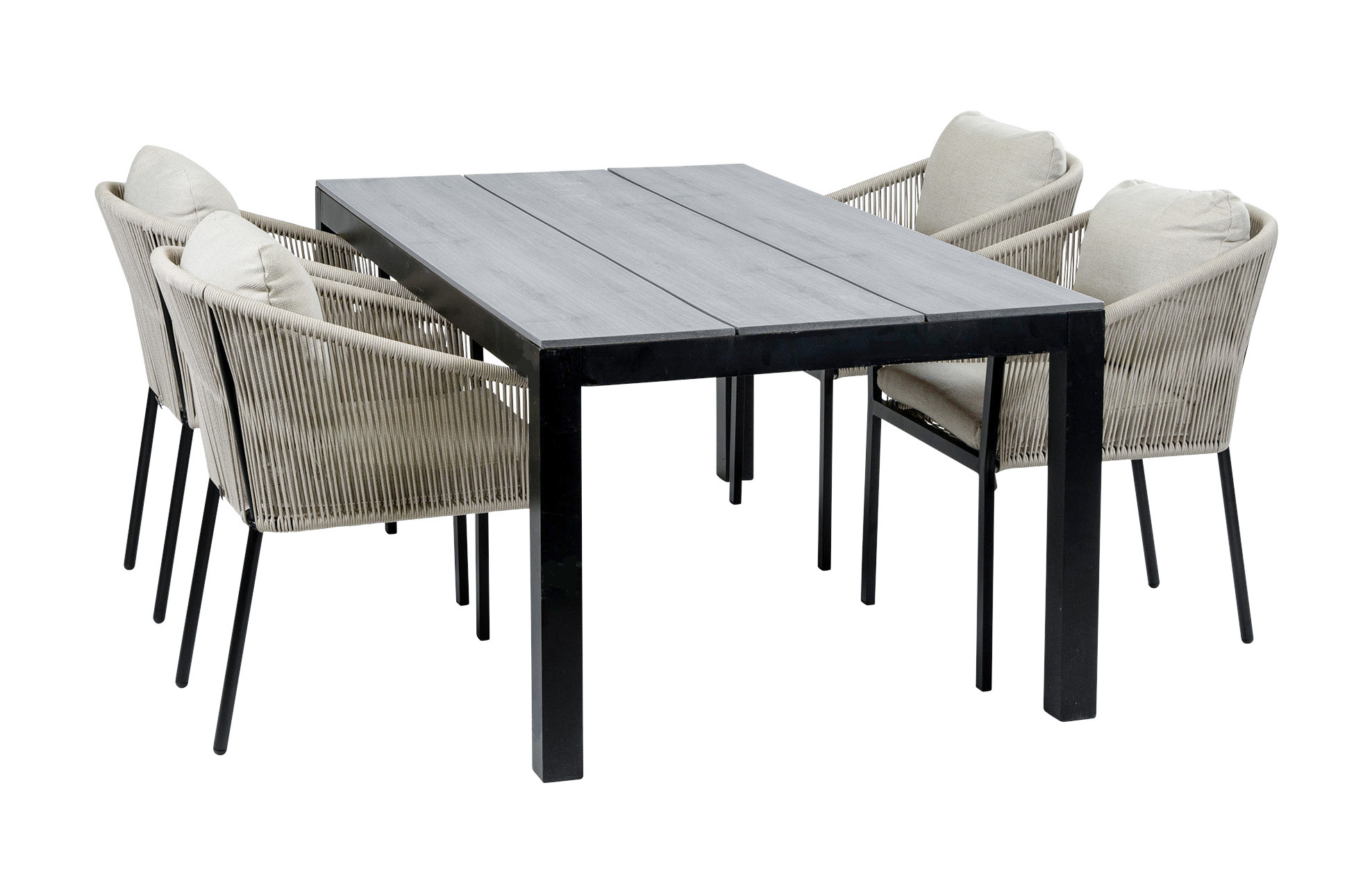 Normin 5-Delige tuinset | 4 Elvira tuinstoelen (Black) | Tuintafel Cyprus 180x100cm (Grey)