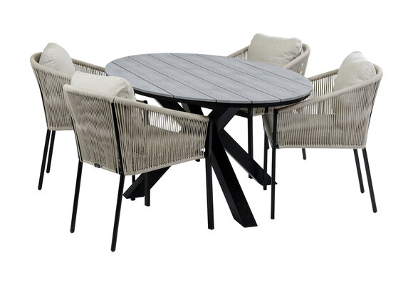 5-Delige tuinset | 4 Elvira tuinstoelen (Black) | 180cm ovale tuintafel Cyprus (Grey)