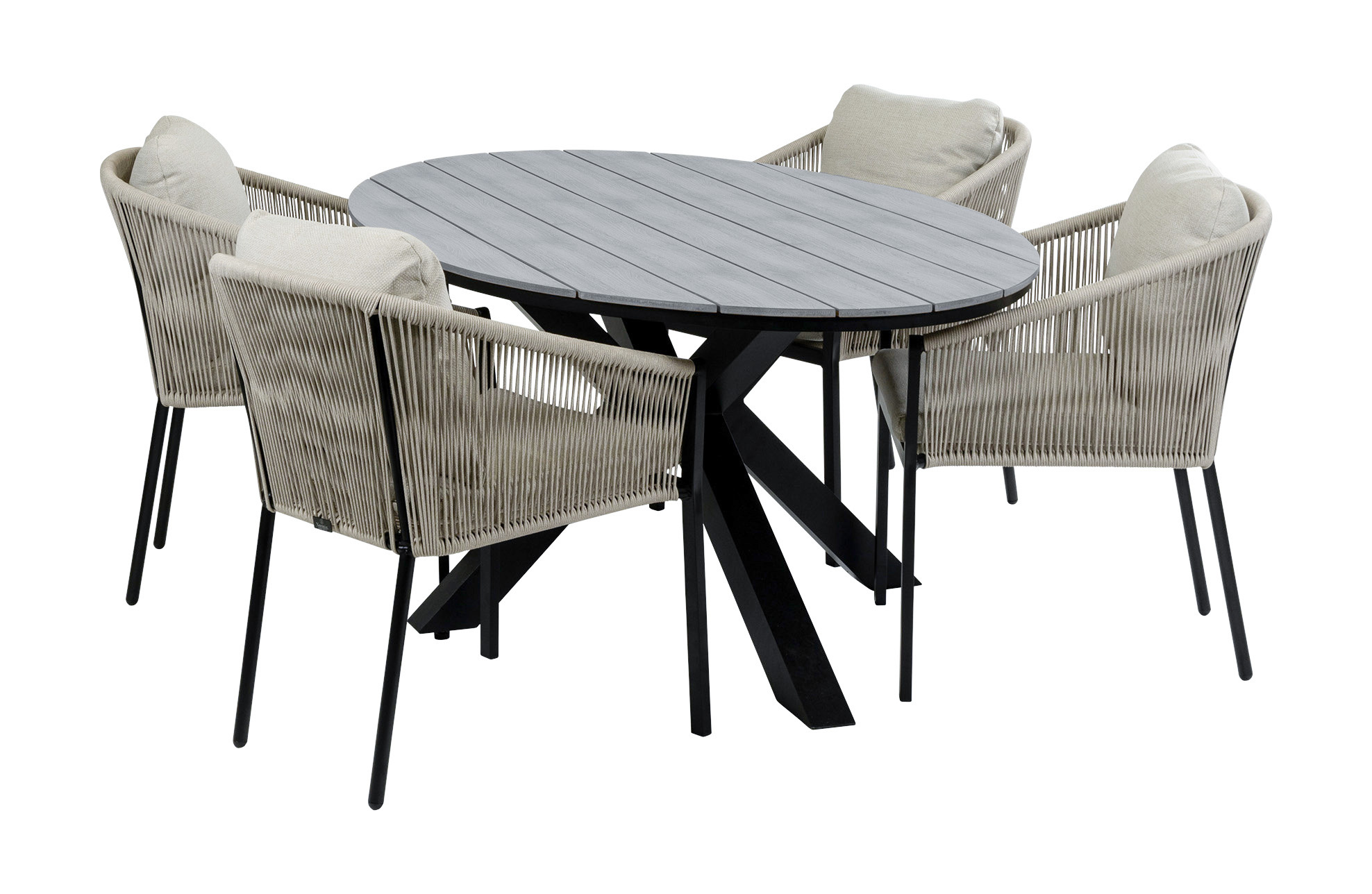 Normin 5-Delige tuinset | 4 Elvira tuinstoelen (Black) | 180cm ovale tuintafel Cyprus (Grey)