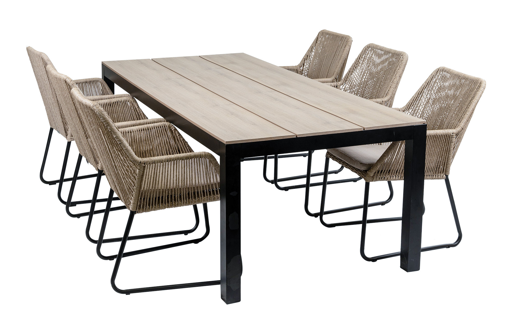 4 Seizoenen Tuinmeubelen 7-delige tuinset | 6 Mona tuinstoelen (Sand) | 225cm Cyprus tuintafel (Wood)