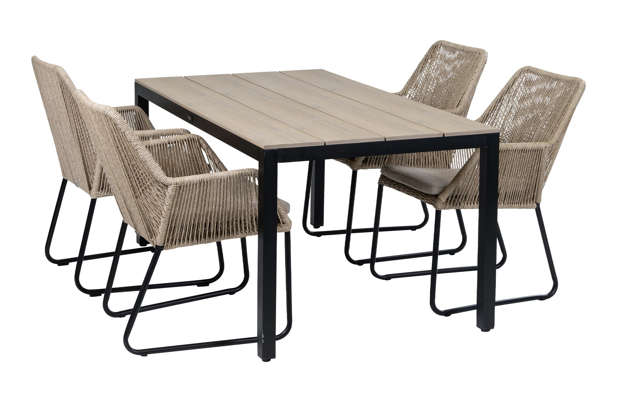 4 Seizoenen Tuinmeubelen 5-delige tuinset | 4 Mona tuinstoelen (Sand) | 160cm Cyprus tuintafel (Wood)