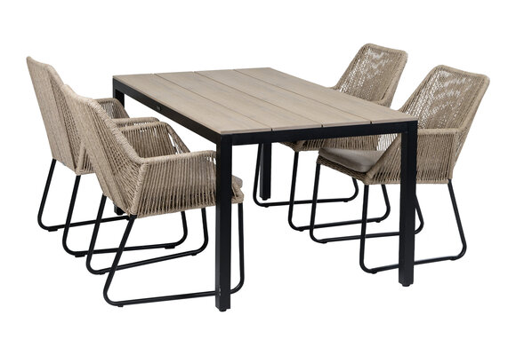 5-delige tuinset | 4 Mona tuinstoelen (Sand) | 160cm Cyprus tuintafel (Wood)