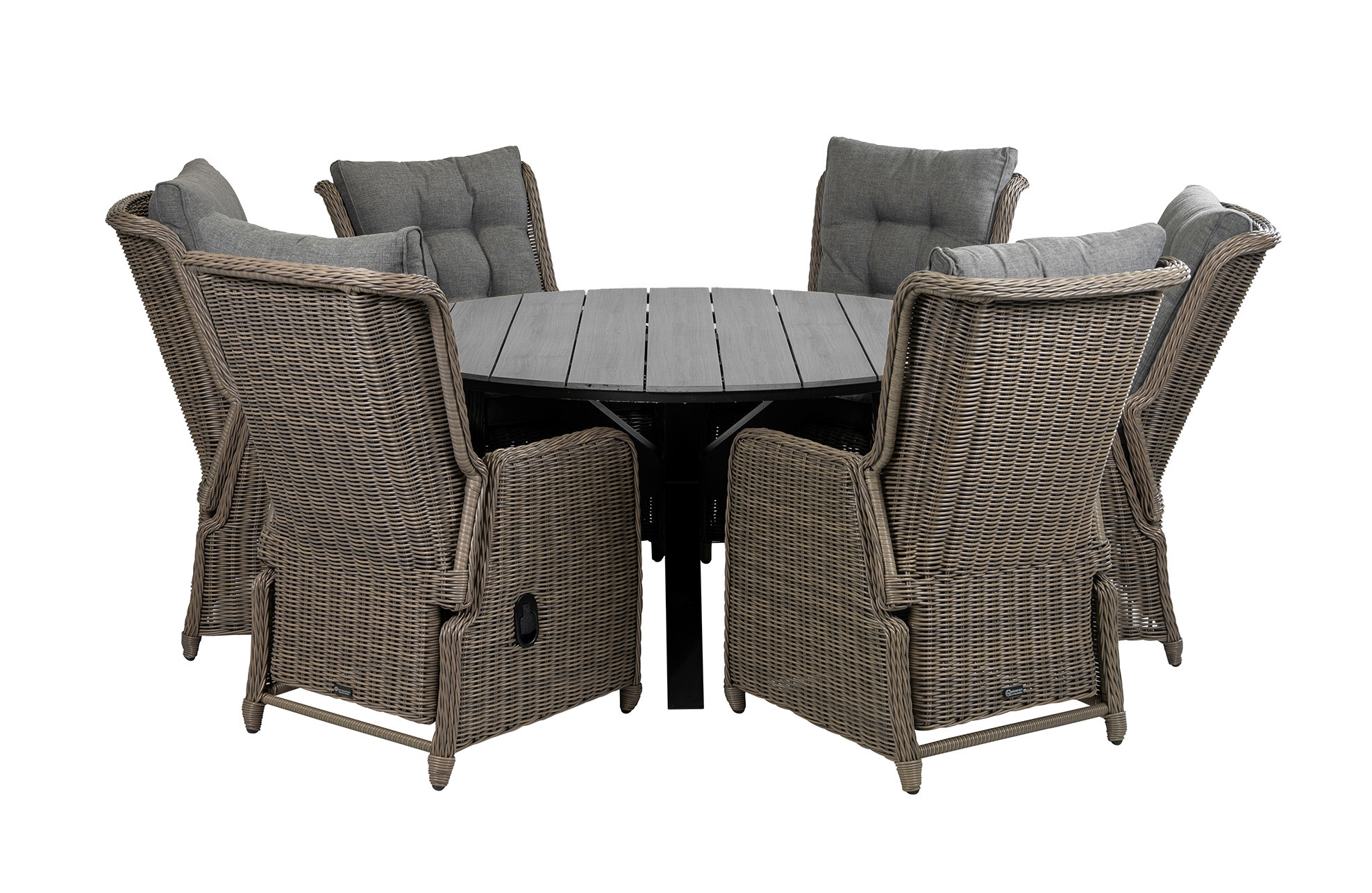 4 Seizoenen Tuinmeubelen 7-delige ronde tuinset | 6 Dublin verstelbare stoelen (SW) | ⌀150cm Cyprus tuintafel (Grey)