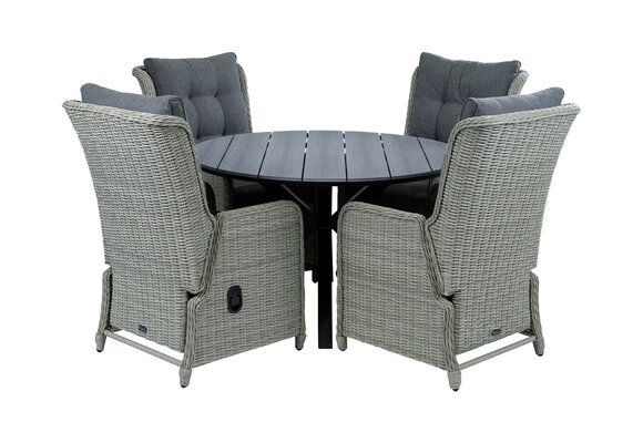 5-delige ronde tuinset | 4 Dublin verstelbare stoelen (MG) | ⌀120cm Cyprus tuintafel (Grey)