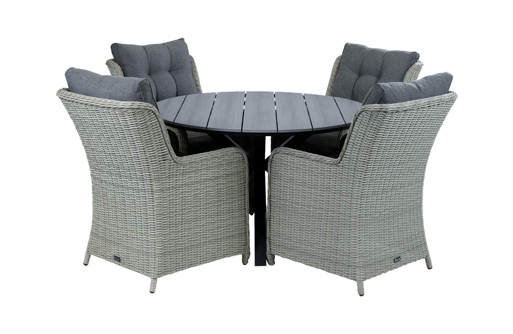 4 Seizoenen Tuinmeubelen 5-delige ronde tuinset | 4 Dublin tuinstoelen (MG) | ⌀120cm Cyprus tuintafel (Grey)