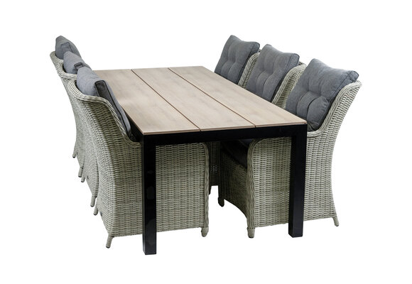 7-delige tuinset | 6 Dublin tuinstoelen (MG) | 225cm Cyprus tuintafel (Wood)