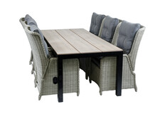 7-delige tuinset | 6 Dublin verstelbare stoelen | 225cm Cyprus tuintafel