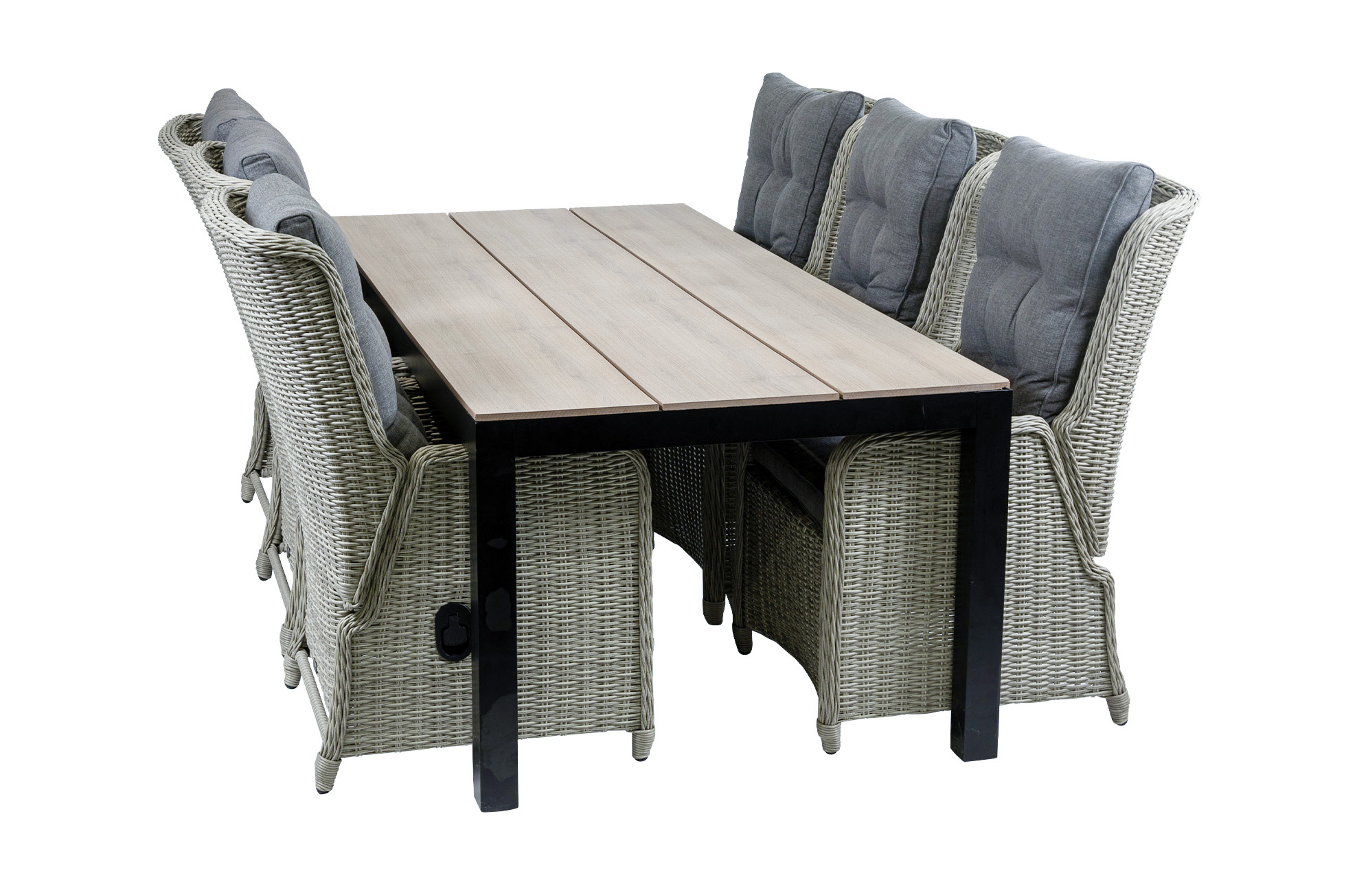 4 Seizoenen Tuinmeubelen 7-delige tuinset | 6 Dublin verstelbare tuinstoelen (MG) | 225cm Cyprus tuintafel (Wood)